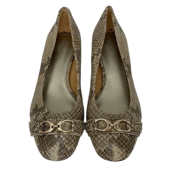 Coach Heels Women's 7 Brown Snake Skin Leather Pumps Slip On Shoes - Picture 1 of 14